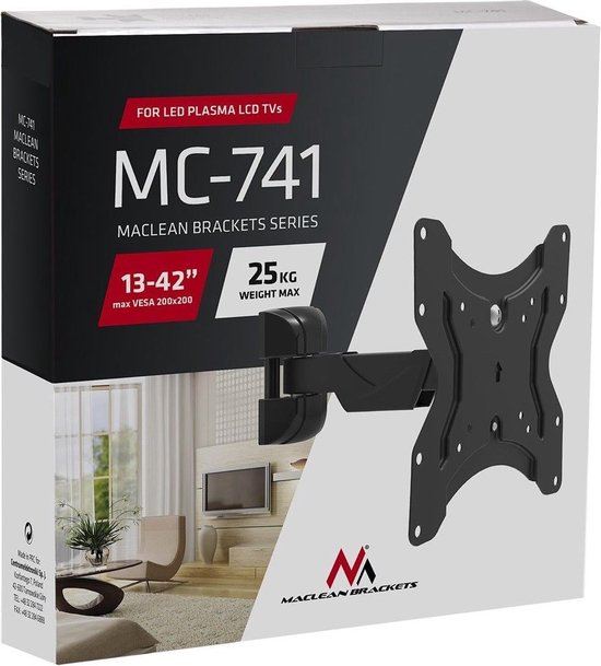 Doos van Maclean MC-741 tv-beugel voor 13-42 inch schermen, max. 25 kg.