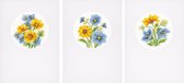 Wenskaart kit Gele en blauwe bloempjes set van 3 - Vervaco - PN-0155786