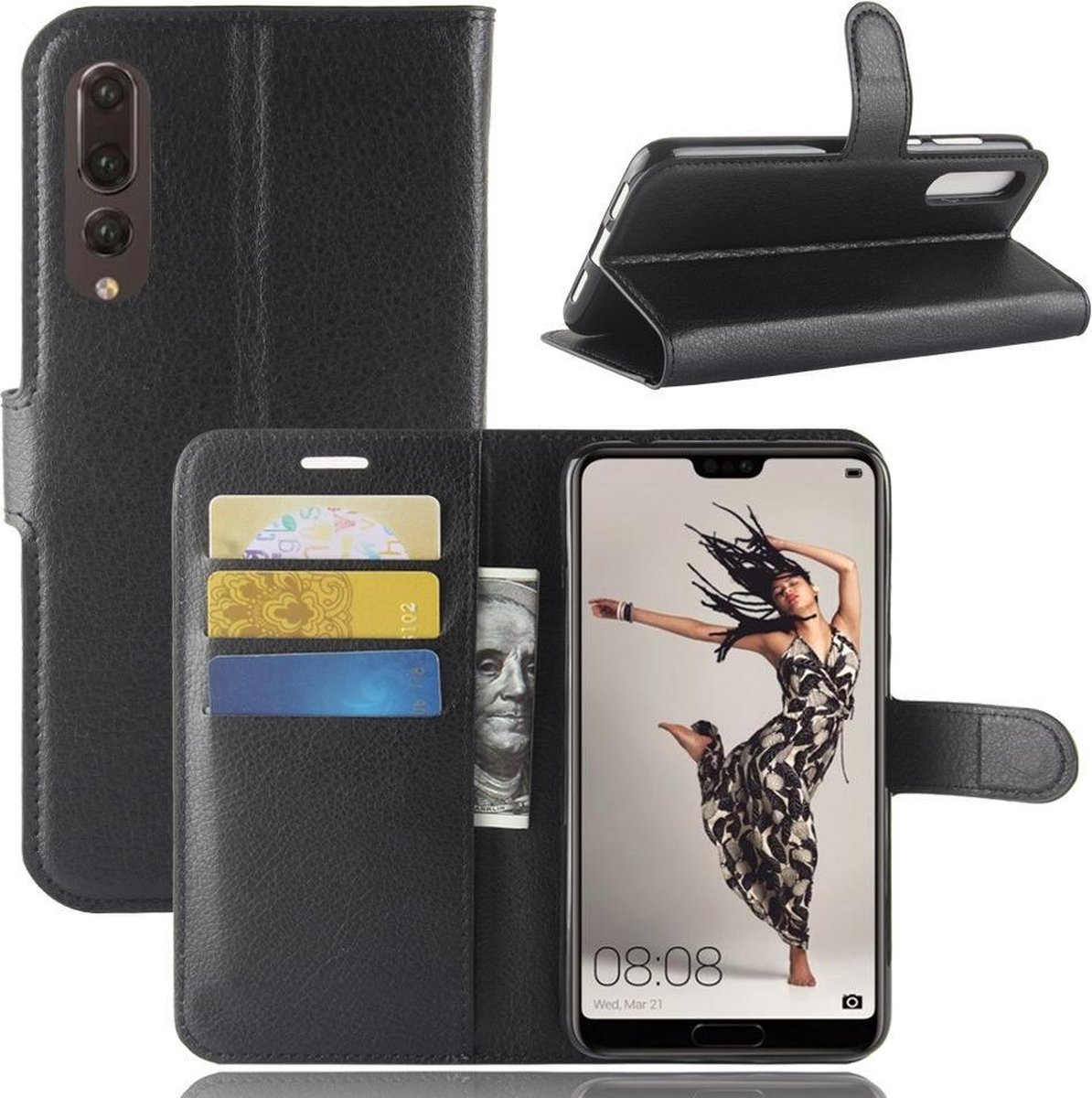 Book Case - Geschikt voor Huawei P20 Pro Hoesje - Zwart
