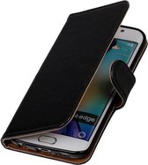 Zakelijke Book Case Telefoonhoesje Geschikt voor de Samsung Galaxy S6 Edge - Portemonnee Hoesje - Pasjeshouder Wallet Case - Zwart