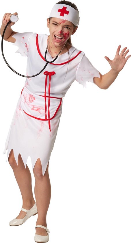dressforfun - Griezelige verpleegster 128 (7-8y) - verkleedkleding kostuum halloween verkleden feestkleding carnavalskleding carnaval feestkledij partykleding - 302196