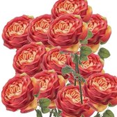 12x Oranje rozen kunstbloem 66 cm - Kunstbloemen boeketten