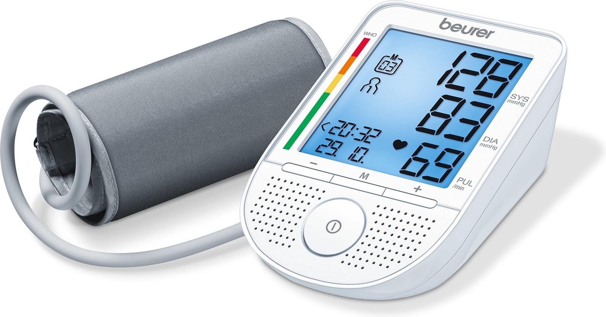 Beurer BM 49 Voice Bloeddrukmeter bovenarm – Voorleesfunctie in GB/ES/P/GR – XL verlicht display - Risico-indicator – Onregelmatige hartslag – 2 Gebruikersgeheugen – Incl. batterijen - 5 Jaar garantie