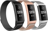 YONO Milanese bandjes - Fitbit Charge 3 en 4 - 3-pack - Small