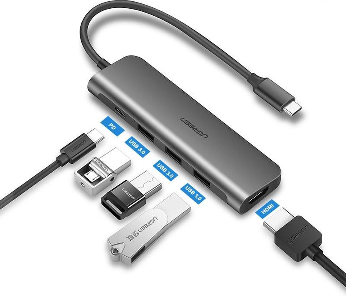Bol Com Usb C Adapter Voor Macbook Thunderbolt 3 Met Hdmi 4k 3x Usb3 0 En Usb C Oplaadpoort