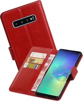 Zakelijke Book Case Telefoonhoesje Geschikt voor de Samsung Galaxy S10 Plus - Portemonnee Hoesje - Pasjeshouder Wallet Case - Rood