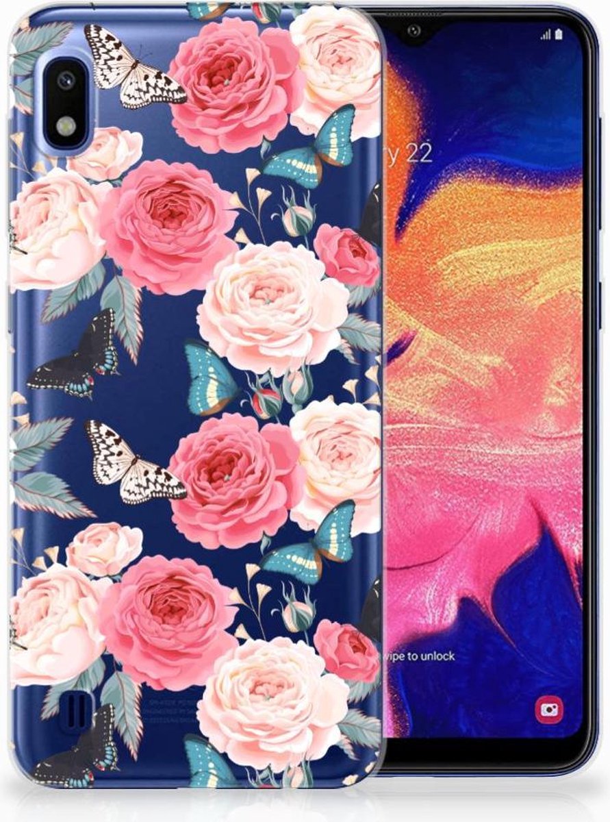 Back Cover voor Samsung Galaxy A10 TPU Case Butterfly Roses