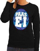 Zwarte Paas sweater met blauw paasei - Pasen trui voor dames - Pasen kleding L