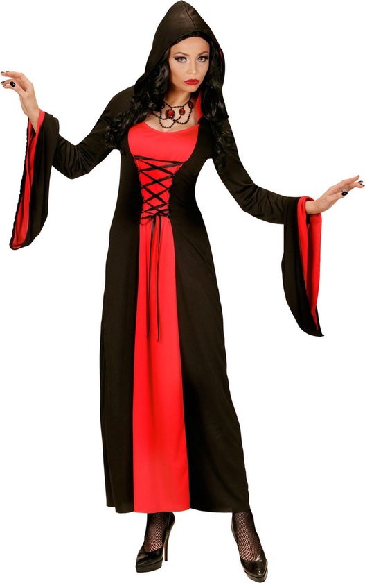 "Rood en zwart gravin kostuum met capuchon voor vrouwen - Verkleedkleding - Small"