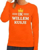 Oranje Ik Willem kusje sweater dames - Oranje Koningsdag kleding M