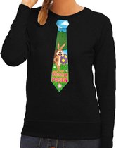 Paashaas stropdas vrolijk Pasen sweater zwart voor dames XL