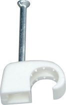 Kopp kabelclip / spijkerclip 8 mm - rond | stalen spijker 30mm | wit 50 stuks