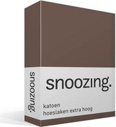 Snoozing - Katoen - Extra Hoog - Hoeslaken - Eenpersoons - 90x200 cm - Taupe