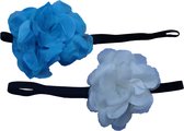 Jessidress Dames Haarband met elastiek en grote haarbloem - Blauw/Wit