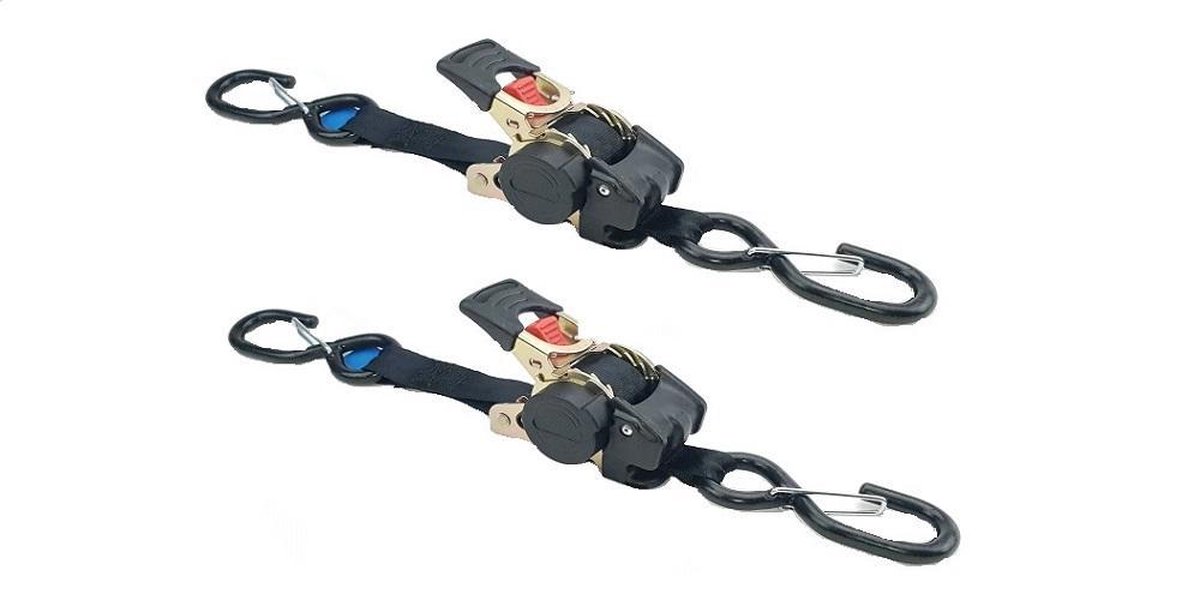 BCF-Products Zelfoprollende Spanbanden met S-haken met vergrendeling - Spanbanden - 1.80 meter - Zwart - 2 stuks