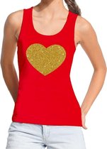 Gouden hart glitter tekst tanktop / mouwloos shirt rood dames - dames singlet Gouden hart L