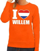 Oranje I love Willem sweater / trui dames - Oranje Koningsdag/ supporter kleding M