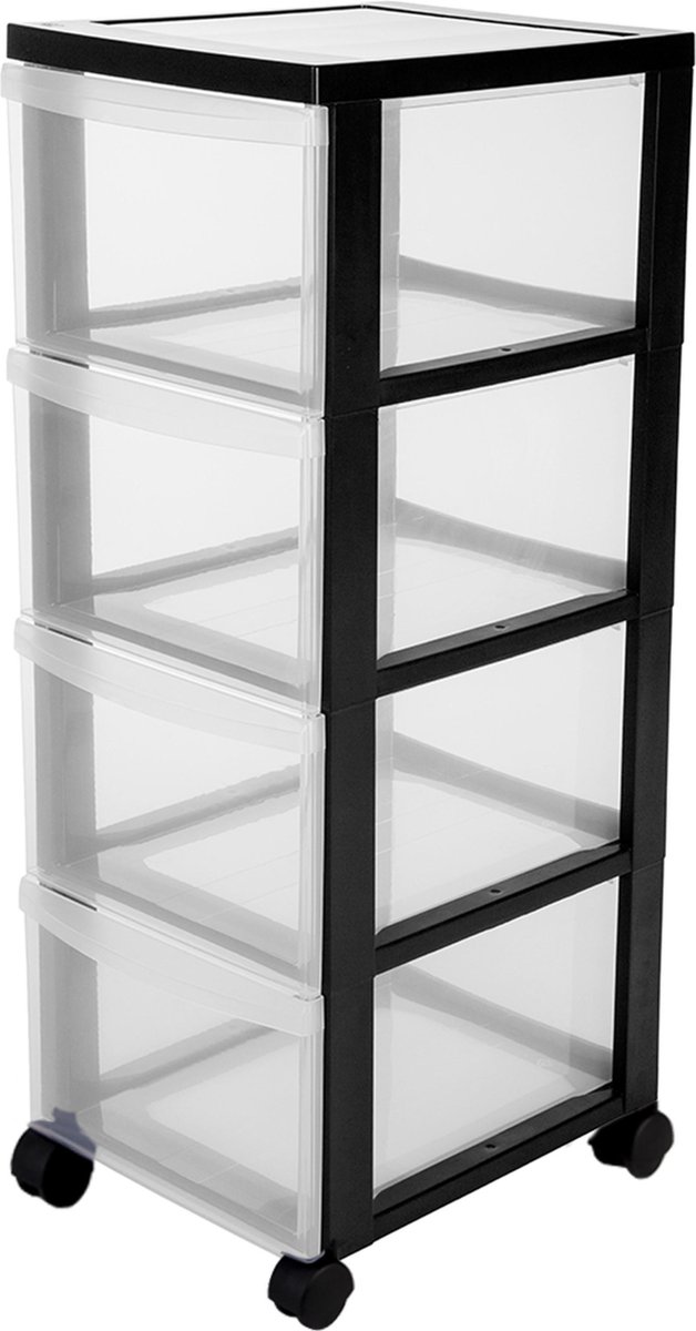 IRIS Design Chest ladesysteem - 4 diepe lades - Kunststof - Zwart/Transparant