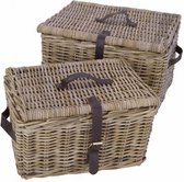 Migo Styling - Kinder - fietsmand - met deksel - rieten bakkersmand - 42x33x23 cm - rotan