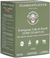 Charbon de bois européen de Chêne et de hêtre 9 KG de Flames & Flavour for Big Green Egg - Kamado - Bouilloire BBQ