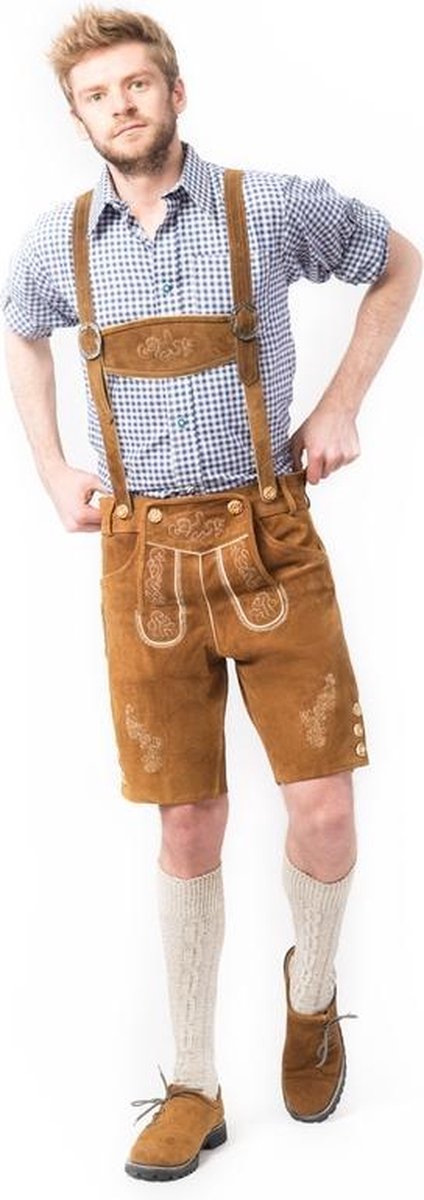 Tannhauser Lederhosen Anton Kort 100% Echt Leder Oktoberfest Heren Carnavalskleding Heren Lederhosen Man - Leer- Bruin- S