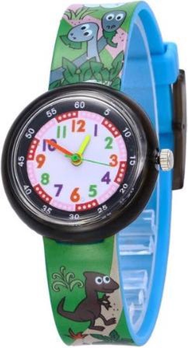 Dinosaurus - kinderhorloge/ peuter horloge - educatief horloge- jongens/meisjes - 30 mm - I-deLuxe verpakking