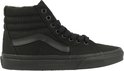 Zwarte Vans SK8-Hi high-top sneakers van canvas met veters en een zwarte zijstreep van leer.