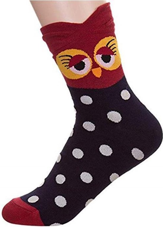 Uil sokken - zwart/rood - dieren vogel - Japans ontwerp