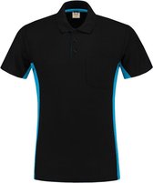 Tricorp Poloshirt Bicolor Borstzak 202002 Zwart / Turquoise - Maat XS