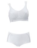 Witte sportbeha en bijpassende slip met grijze accenten.