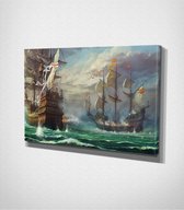 Ship Battle - Painting Canvas - 30 x 40 cm - Schilderij - Canvas - Slaapkamer - Wanddecoratie  - Slaapkamer - Foto op canvas