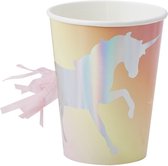Papieren Bekers (8 stuks) - Unicorn Holografisch met tassels - Ginger Ray