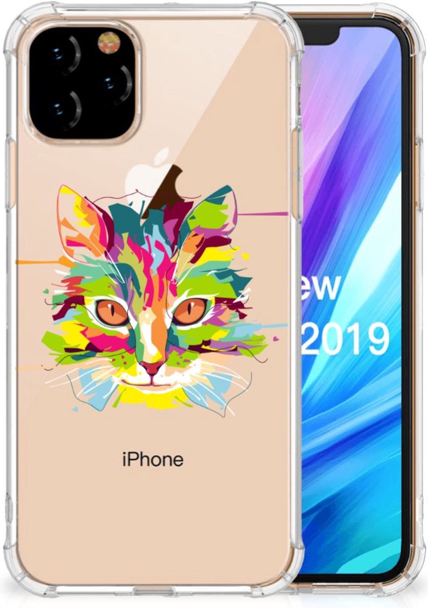Apple iPhone 11 Pro Stevig Bumper Hoesje Cat Color