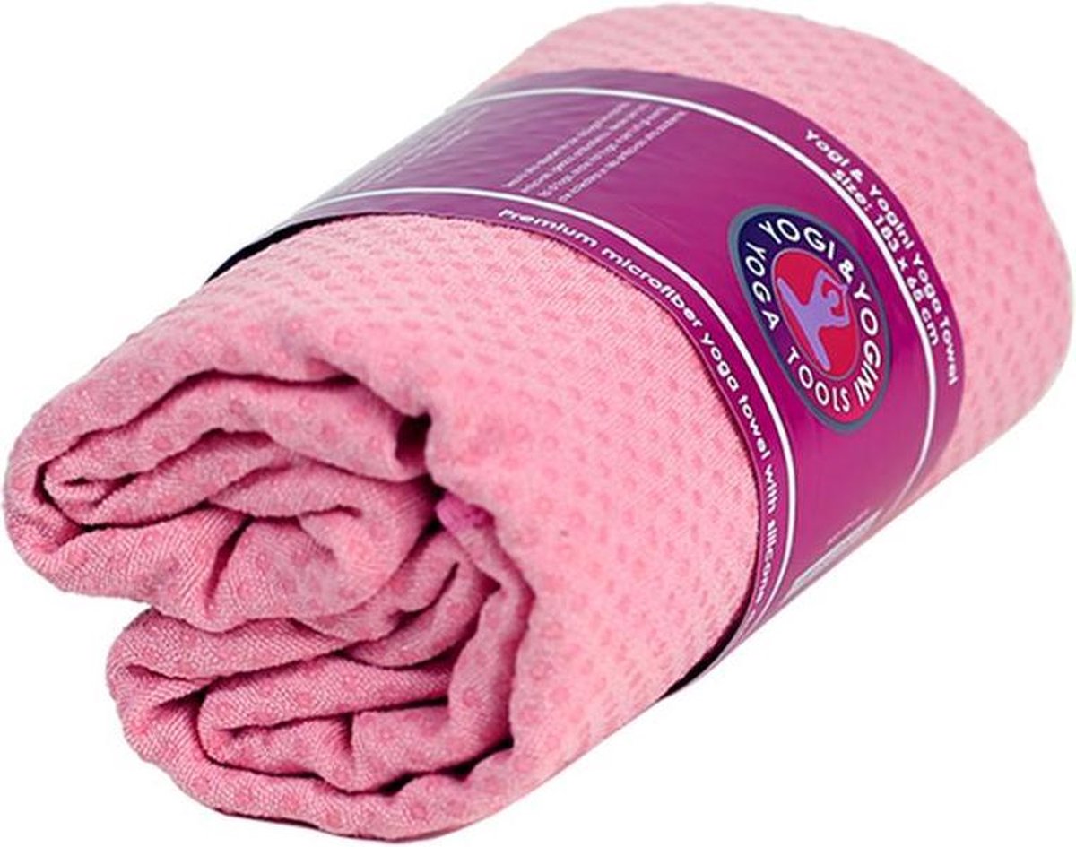 Yoga handdoek PVC antislip roze (183x65 cm)