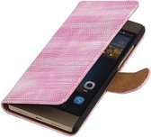 Hagedis Bookstyle Wallet Case Hoesje Geschikt voor Huawei Ascend G6 4G Roze