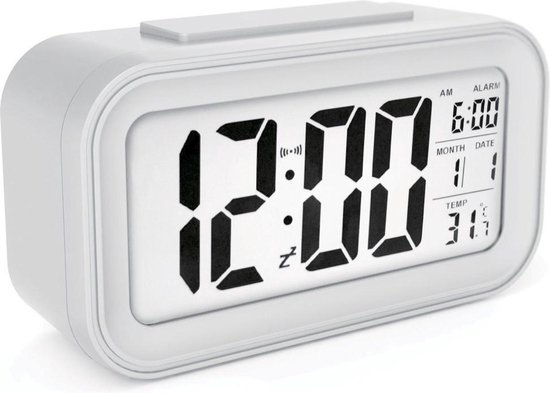 JAP Clocks AC18 digitale wekker - Alarmklok - Inclusief temperatuurmeter - Met snooze en verlichtingsfunctie - Wit