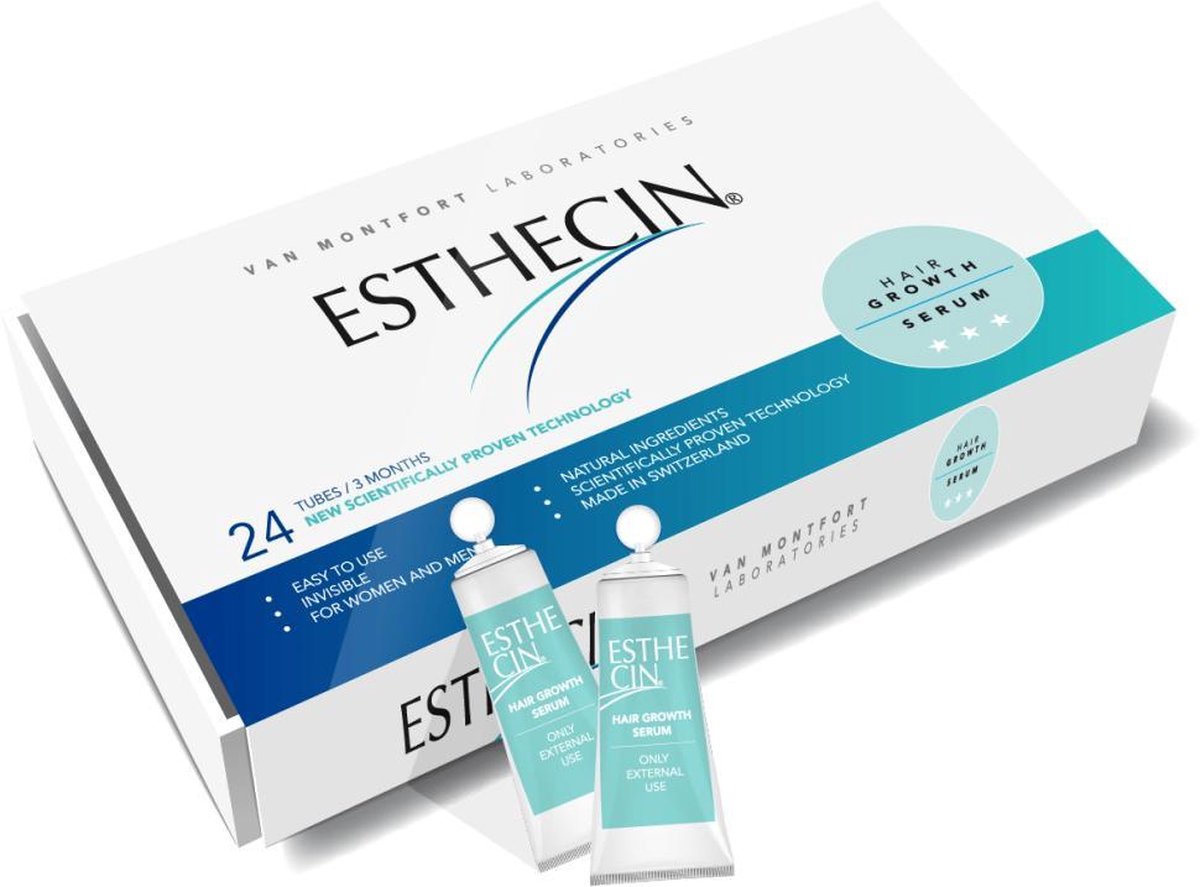 ESTHECIN Haargroei serum - haargroeimiddel - 3 maanden verpakking – voor elk haartype - 24 tubes