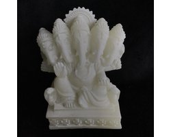 Ganesh of Ganapati Tantra Ganesha 5 in 1 witte 9x5.5x10cm Materiaal: Resin (gemalen steen, o.a. sneeuwkwarts,witte albast,graniet, marmer, soapstone, wat vermengd is met een vloeibare kunsthars).