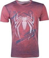 Marvel Spiderman Heren Tshirt -S- Acid Wash Spider Rood