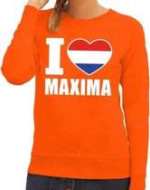 Oranje I love Maxima sweater / trui dames - Oranje Koningsdag/ supporter kleding XS