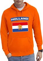 Oranje Holland vlag hoodie / hooded sweater heren - Oranje fan/ supporter kleding S