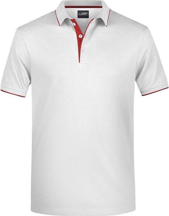 Polo shirt Golf Pro premium wit/rood voor heren - Witte herenkleding - Werkkleding/zakelijke kleding polo t-shirt M