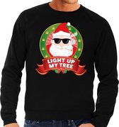 Foute kersttrui / sweater - zwart - blowende Kerstman Light Up My Tree heren S (48)