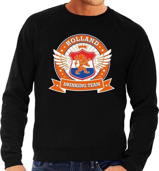 Zwarte Holland drinking team sweater / sweater oranje accenten heren -  Nederland supporter kleding XXL