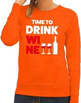 Time to drink Wine tekst sweater oranje dames - dames trui Time to drink Wine - oranje kleding S