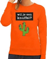 Wil je een Knuffel tekst sweater oranje dames - dames trui Wil je een Knuffel - oranje kleding S