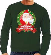 Foute kersttrui / sweater - groen - Kerstman met middelvinger Fuck Off I Hate X-mas heren 2XL (56)