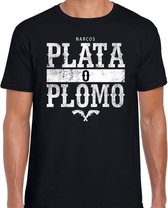 Narcos plata o plomo tekst t-shirt zwart voor heren - Gangster zilver of lood tekst shirt XL