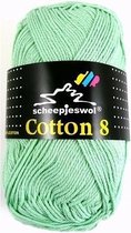 Cotton 8 Scheepjes 664 Zacht groen. PAK MET 8 BOLLEN a 50 GRAM. KL.NUM. 1.