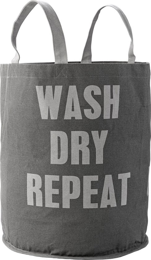 Bloomingville - Wasmand - Canvas 'Wash Dry Repeat' - Grijs/Licht Grijs 40xH50 cm bol.com